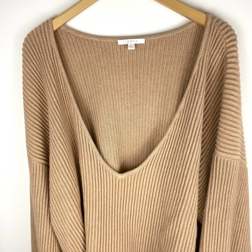 Lunya Cozy Cotton Silk Reversible Ribbed Pullover Sweater In Tranquil Tan XL New - Picture 6 of 16